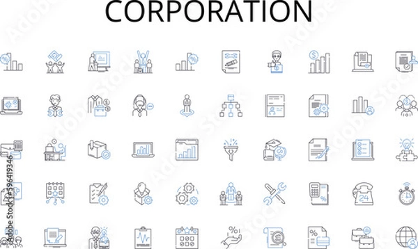 Fototapeta Corporation line icons collection. Medications, Prescriptions, Vaccines, Antibiotics, Drugs, Remedy, Cure vector and linear illustration. Tablet,Capsule,Syrup outline signs set Generative AI