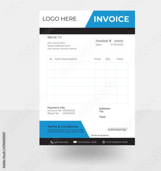 Fototapeta  Business Invoice design template vector illustration bill form price invoice. Creative invoice template vector. business
