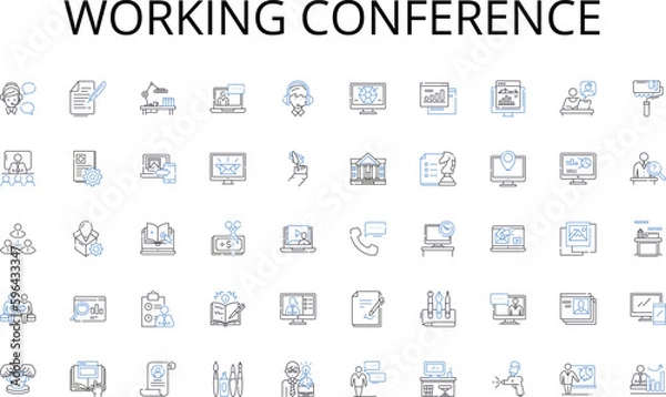 Obraz Working conference line icons collection. Skills, Experience, Training, Portfolio, Nerk, Reputation, Expertise vector and linear illustration. Etiquette,Diligence,Adaptability outline Generative AI