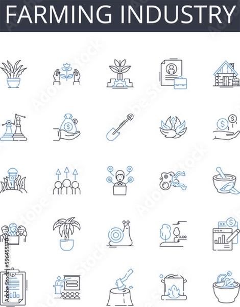 Fototapeta Farming industry line icons collection. Mining sector, Fashion industry, Film production, Automobile industry, Architecture profession, Banking sector, Chemical industry vector and Generative AI