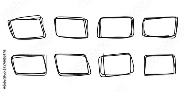 Fototapeta Vector set of scribble doodle frames. Geometric rectangle border isolated on white background