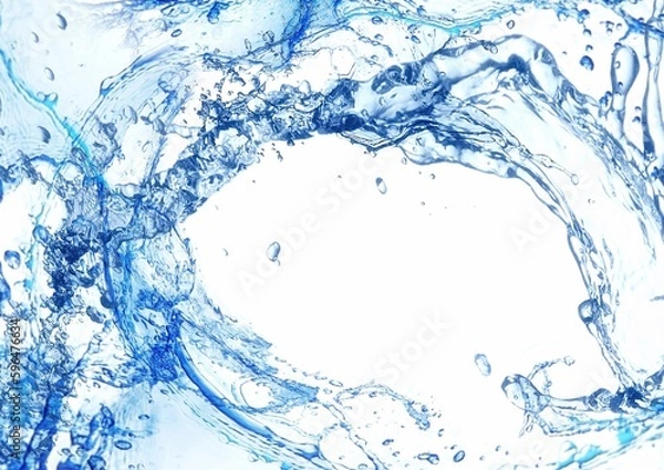 Fototapeta 抽象的な青い水しぶきと白背景