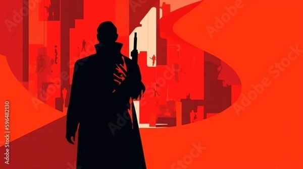 Fototapeta Picture a sleek, minimalist design featuring a silhouette of a secret agent, cloaked in shadow and armed with only a briefcase and a sense of purpose.