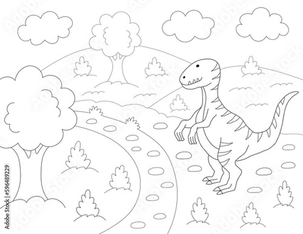 Fototapeta cartoon velociraptor dinosaur coloring page. you can print it on 8.5x11 inch paper
