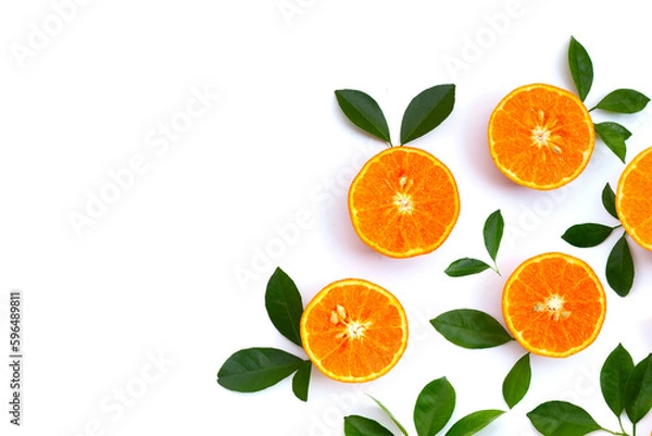 Fototapeta Orange fruits on white background. Citrus fruits low in calories, high in vitamin C and fiber