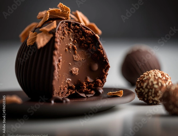 Fototapeta tempting vegan chocolate and hazelnut truffle created with Generative AI technology