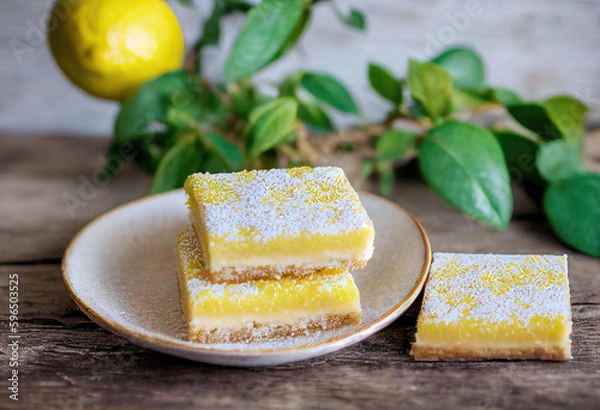 Fototapeta Delicious Vegan Lemon Cake created with Generative AI technology