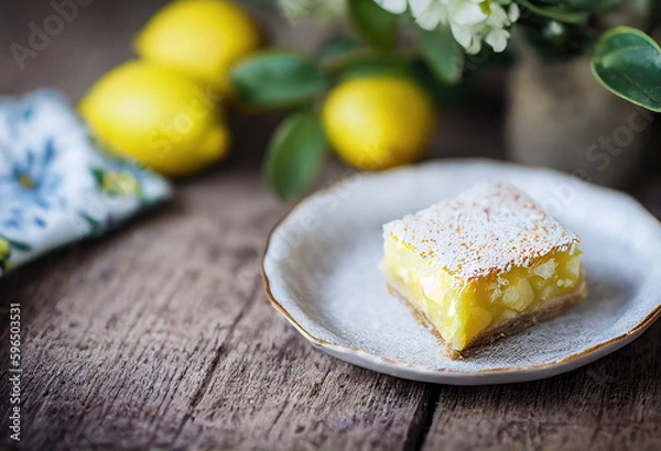 Fototapeta Vegan Lemon Cake Slice created with Generative AI technology