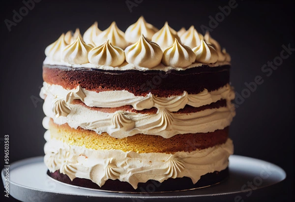 Fototapeta Vegan Passionfruit Meringue Cake created with Generative AI technology