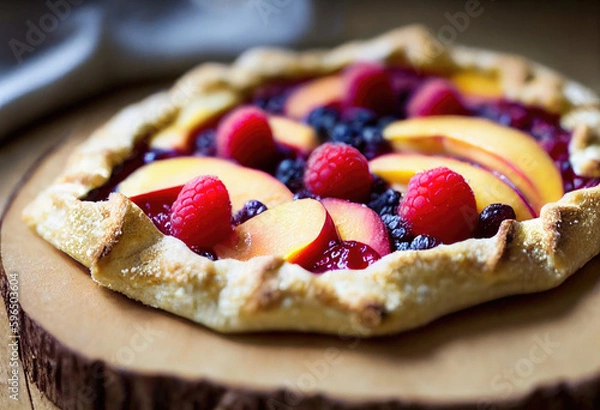 Fototapeta Vegan Raspberry and Peach Tart  created with Generative AI technology