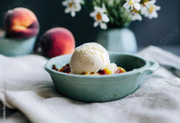 Fototapeta Vegan Peach Ice Cream created with Generative AI technology