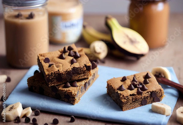 Fototapeta Chocolate Chip Peanut Butter Brownie created with Generative AI technology