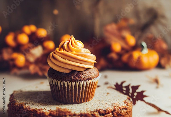 Fototapeta Pumpkin Cupcake created with Generative AI technology