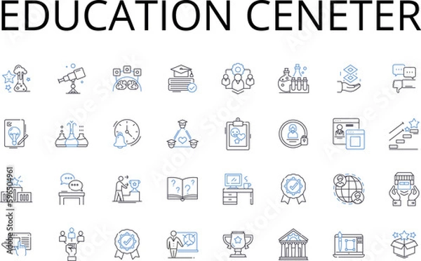 Fototapeta Education ceneter line icons collection. Learning hub, Training institute, Study center, Knowledge base, Skill academy, Intelligence center, Tutoring service vector and linear Generative AI