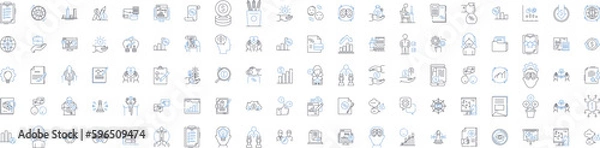 Fototapeta Analysis and evaluation line icons collection. Examination, Appraisal, Assessment, Critique, Scrutiny, Interpretation, Judgement vector and linear illustration. Generative AI