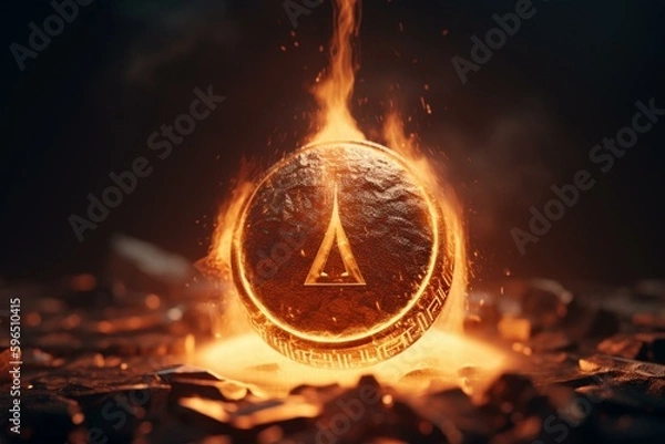 Obraz A burning crypto symbol. Generative AI