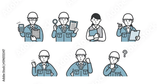 Obraz 作業員と事務員の上半身イラストセット　アイコン