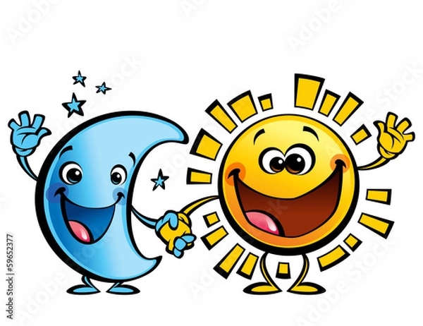 Fototapeta Sun and moon best friends baby cartoon characters