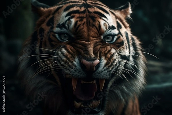Fototapeta An angry digital tiger. Generative AI