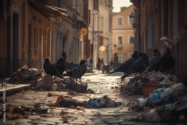 Obraz 都心とゴミとカラス
