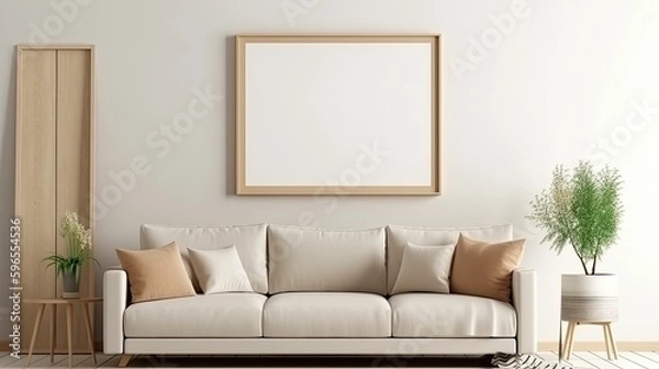 Obraz frame mockup in modern living room interior, Generative AI