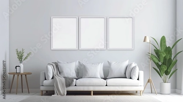 Fototapeta frame mockup in modern living room interior, Generative AI