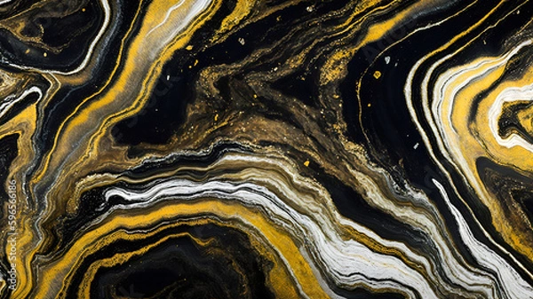 Fototapeta Abstract Painting Gold Silver and Black Marble Agate Wallpaper | AI Generated