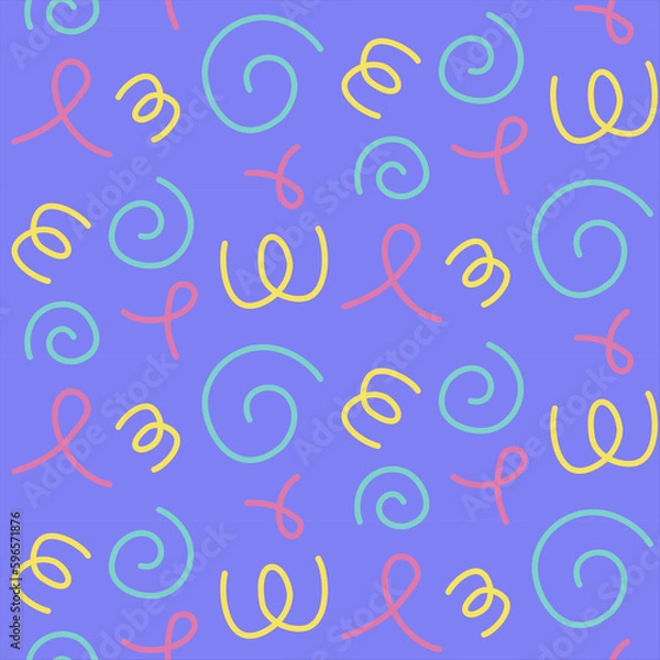 Fototapeta Vector color bright seamless pettern with squiggles in the style of the 90s.