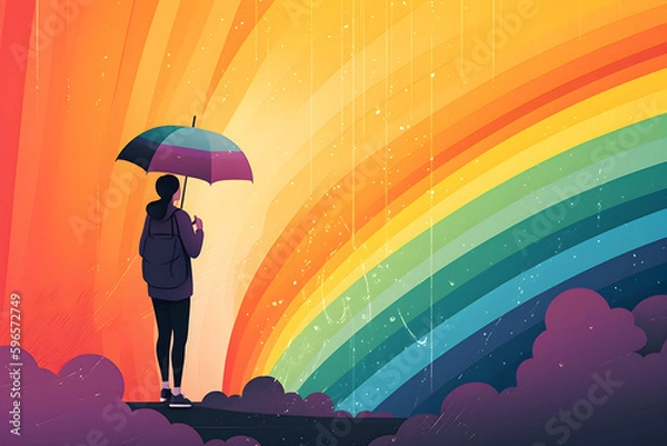 Obraz person with rainbow umbrella