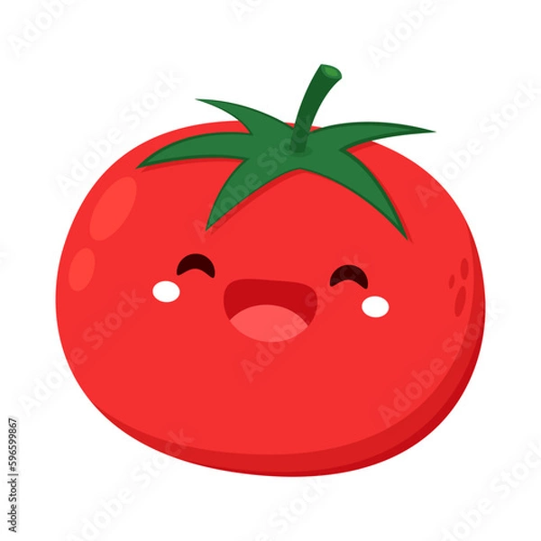 Fototapeta Cute tomato character design. Happy vegetable vector illustration. Cartoon tomato flat design.