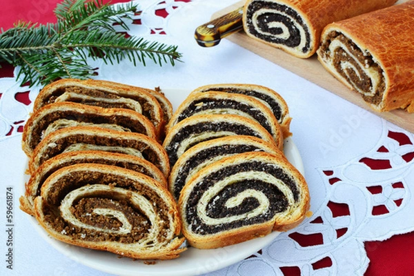 Fototapeta Sliced Beigli - walnut and poppy seed rolls