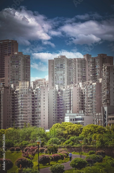 Obraz The modern architectural complex next to West Lake Park in Changsha, Hunan, China was photographed at West Lake Park in Yuelu District, Changsha City.