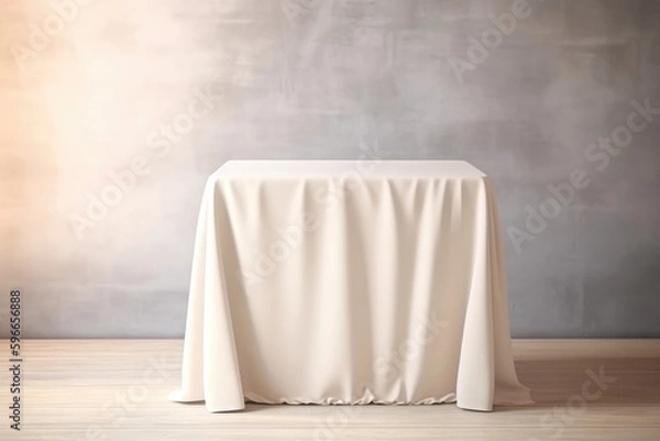Fototapeta Blank cream fabric tablecloth on table counter podium