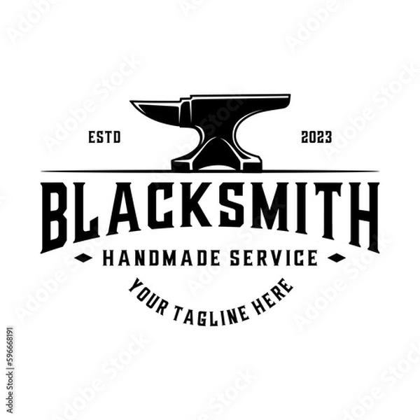 Fototapeta 
blacksmith anvil vintage logo design. The basic concept of blacksmithing is simple, very suitable for blacksmiths