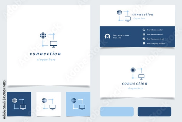 Fototapeta Connection logo design with editable slogan. Branding book and business card template.