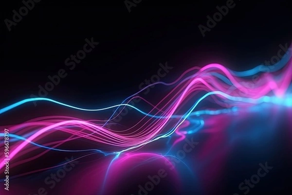 Fototapeta abstract futuristic background with pink blue glowing neon moving high speed wave lines and bokeh lights. Data transfer concept Fantastic wallpaper, Ai Generative