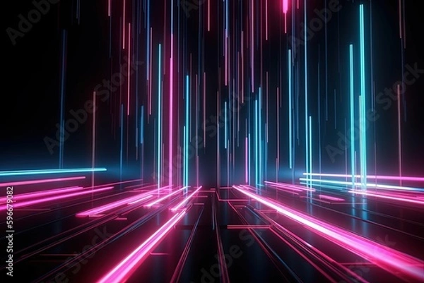 Fototapeta abstract futuristic background with pink blue glowing neon moving high speed wave lines and bokeh lights. Data transfer concept Fantastic wallpaper, Ai Generative