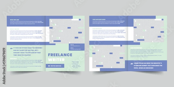 Fototapeta Freelance Writer bifold brochure template. A clean, modern, and high-quality design bifold brochure vector design. Editable and customize template brochure