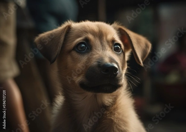 Fototapeta Portrait of a puppy in the house. Generative AI.