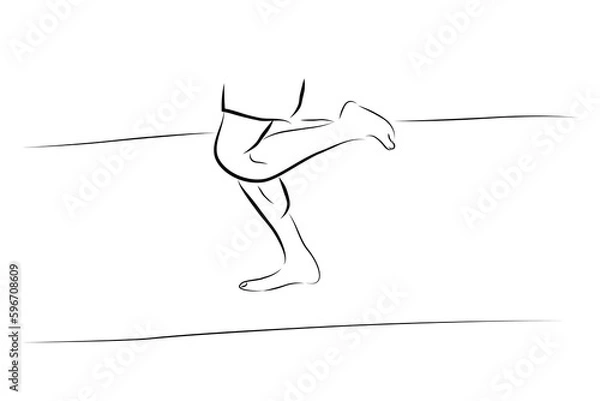 Fototapeta barefoot man runner, simple vector hand draw outline sketch, isolated on white