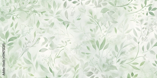 Fototapeta Delicate watercolor botanical digital paper floral background in soft basic pastel green tones. Neutral elegant pattern of green watercolor leaves.