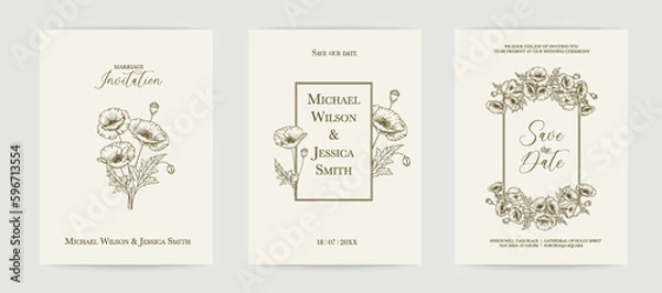 Fototapeta Marriage design template with custom names in frame with floral. Vector illustration.