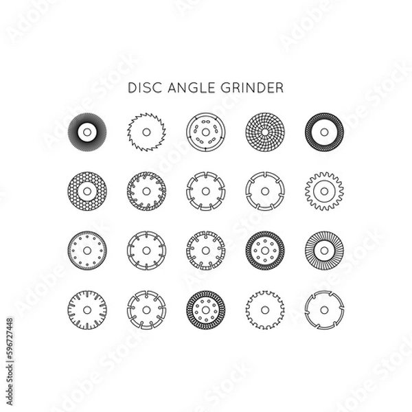 Obraz Diamond discs icons set. Discs for angle grinders. Cutting, metal, wood, concrete, granite, ceramics, asphalt, laminate.