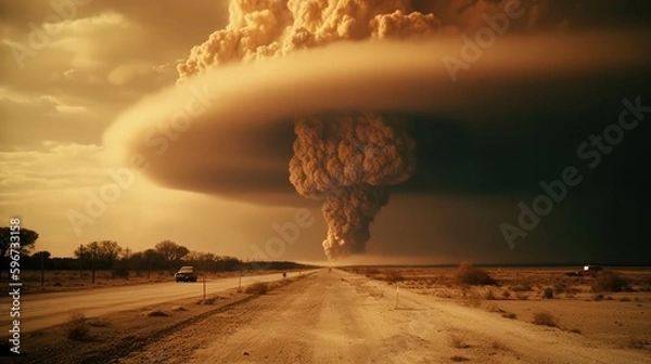 Obraz Nuclear explosion. Atom bomb explosion and mushroom cloud exploding. AI generated