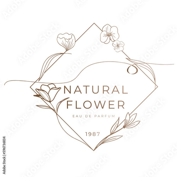 Fototapeta Abstract hand drawn flower logo in geometric figure. icon, vector illustration in trendy line linear art style. Branding