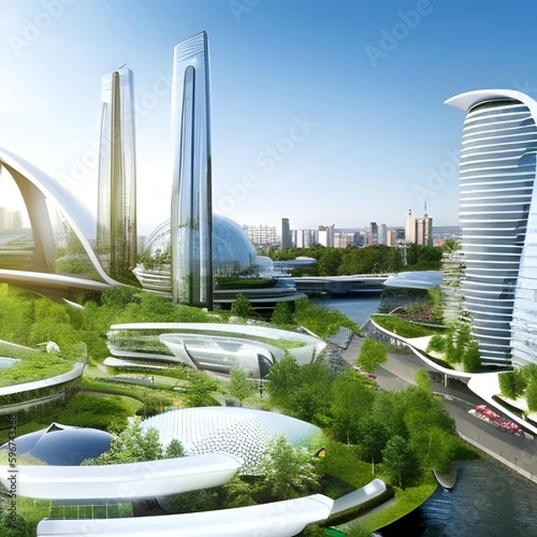 Fototapeta Eco-friendly city of the future created with Generative AI Tecnology
