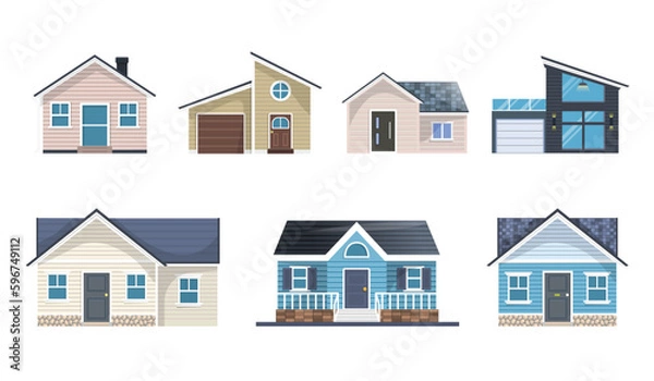 Fototapeta Houses flat vector icon. Modern homes with vinyl siding panel illustration.