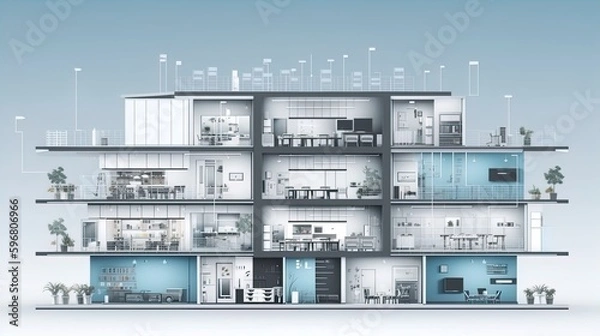 Obraz Futuristic Living: Modern Smart Home Systems in a Smart Building Isolated Background in 8K created with generative AI technology