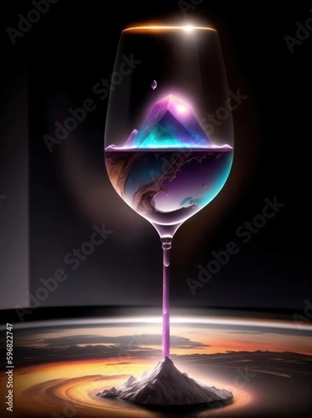 Fototapeta Fluid crystals in wine glass surreal Generative AI