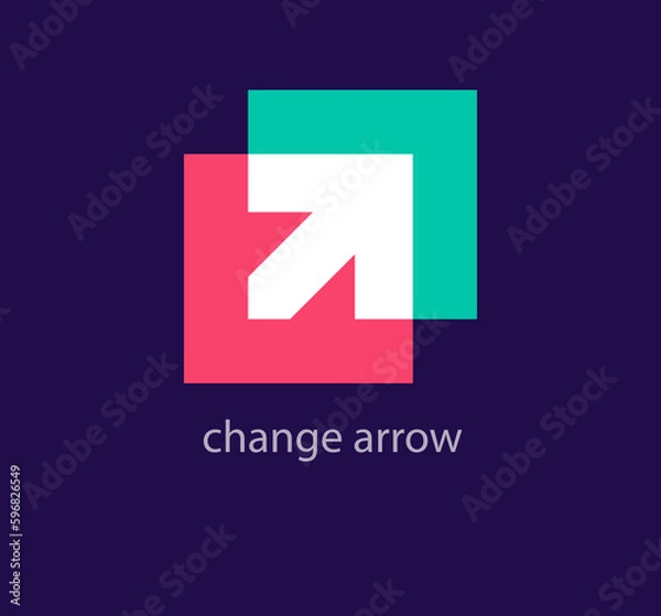 Fototapeta Arrow direction change logo. Unique design color transitions. Custom cross direction change starter logo template. vector.